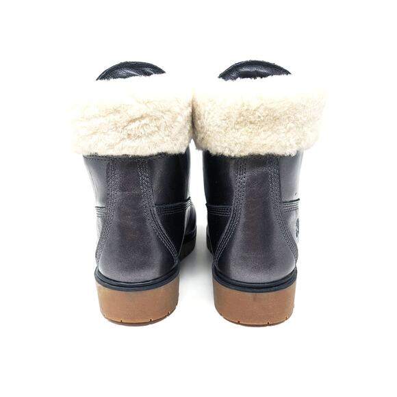 New Timberland Womens 8.5 Shoes Jayne Boots Fur Waterproof Metallic Grey Leather - Picture 7 of 11